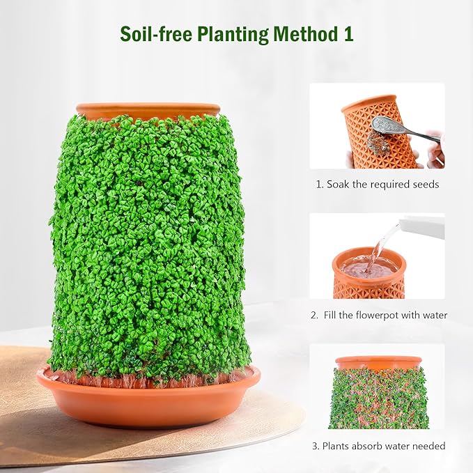 Plant Pots 5.7 Inch Self Watering Planters,Terracotta Pots with Drainage and Saucer,Hydroponic Clay Plant Pots Suitable for Indoor Plants,Orchid,African Violet,Flowers
