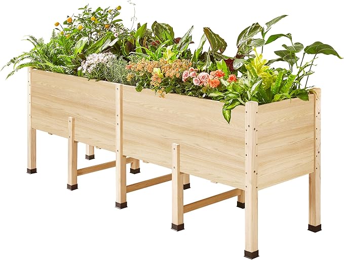 AMERLIFE 7x2 Ft Raised Garden Bed, 16 Inch Depth Featuring Legs, Drainage Holes, Ideal for Deep Rooted Vegetables, Flowers, Herbs, Elevated Wood Planter Box for Balcony, Patio, Backyard, Easy Assembly