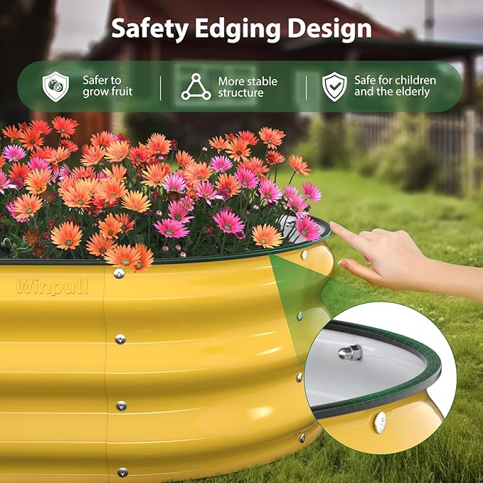Raised Garden Bed Kit, 4x2x1ft Galvanized Planter Box with Rubber Safety Edging, Metal Garden Beds for Vegetables, Flowers, Herbs, Backyard & Patio (Cream Yellow)