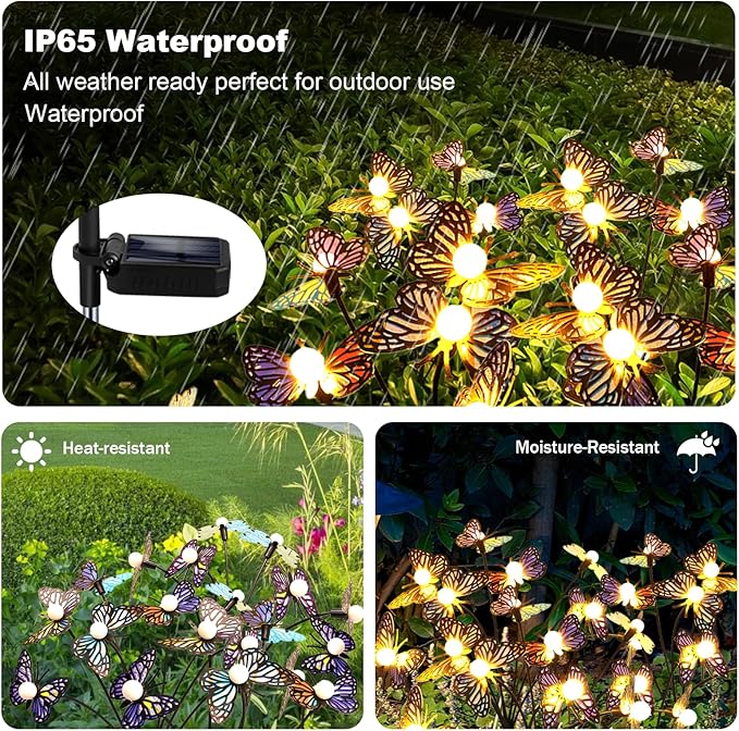 Solar Garden Butterfly Lights, 4 Pack 32 LED Solar Swaying Lights, Swaying in The Wind, Waterproof Firefly Light Outdoor Fairy Light for Garden Patio Yard Pathway Flower Bed Decoration