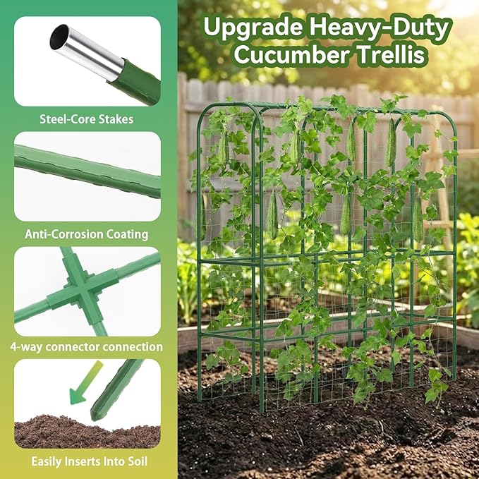 65" Tall Cucumber Trellis for Raised Bed, Garden Trellis for Climbing Plants Outdoor, U-Shape Metal Arch Vegetables Trellis Plant Support for Zucchini Squash Vines