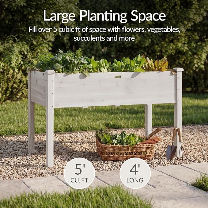 Best Choice Products 48x24x30in Raised Garden Bed, Elevated Wood Planter Box Stand for Backyard, Patio, Balcony w/Bed Liner, 200lb Capacity - White