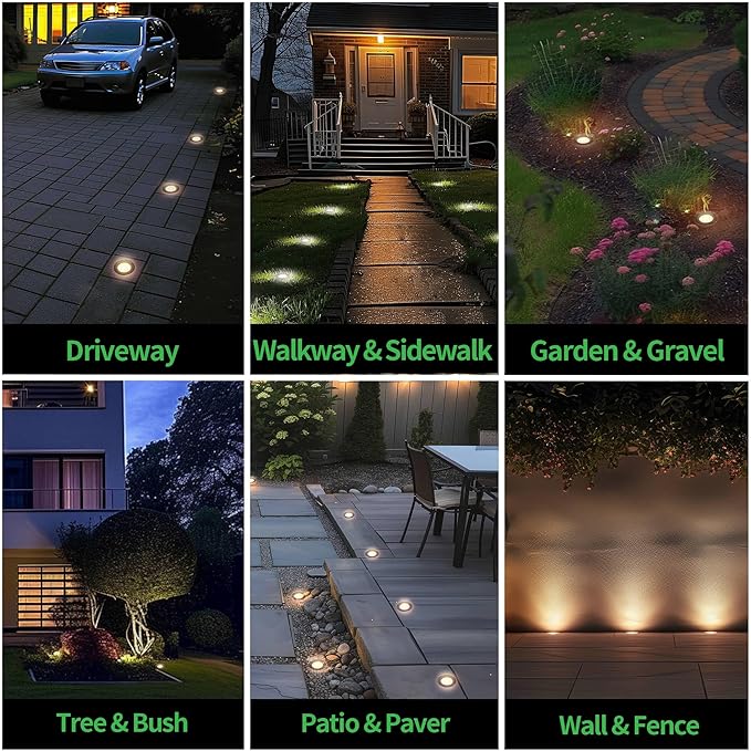Ground Well Lights Kit, 12 Pack Landscape LED Low Voltage Inground Light and 200W Transformer and 250FT Cable and 40 Wire Connectors, Outdoor Waterproof IP67 Aluminum for Backyard Wall Lawn
