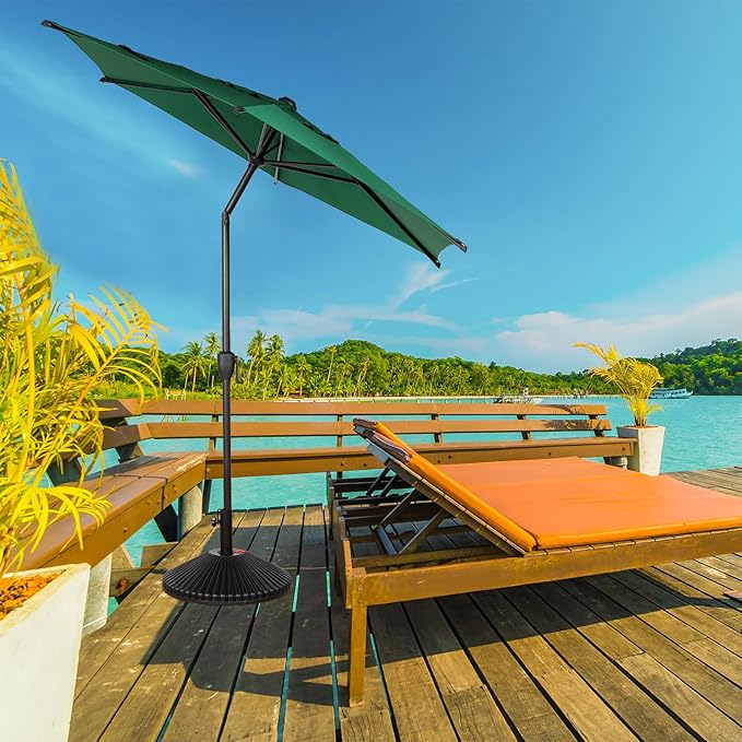 Abba Patio 7.5FT Lyon Outdoor Patio Umbrella Outdoor Table Umbrella with Push Button Tilt and Crank Market Umbrella 6 Sturdy Ribs UV Protection Waterproof for Garden Deck Backyard Pool Dark Green