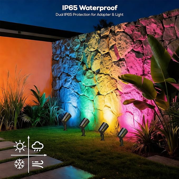 SUNTHIN 8 Pack 36W Smart Landscape Lights, RGBW Color Changing Landscape Lights with Remote, Work with Alexa and Google Home, IP65 Waterproof, for Garden, Yard, Lawn, Wall, Tree, Fence (4.5W/Light)