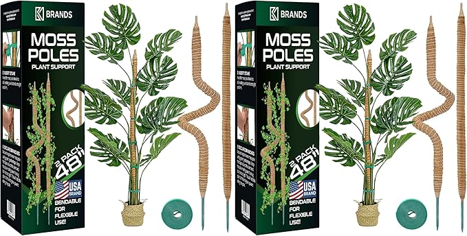 4 Pack 48'' Bendable Moss Pole Monstera Plant Support for Climbing Indoor Plants - Stakes for Potted Climbers - Tall Sticks Indoor Trellis for Houseplants - Accessories for Monstera Pot