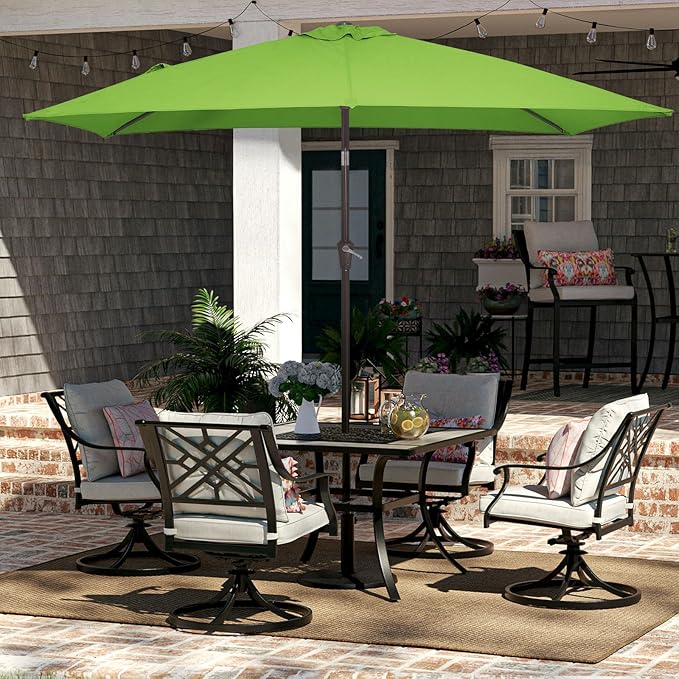 JEAREY 6.5x10 ft Rectangular Patio Umbrellas Rectangle Outdoor Umbrella with Push Button Tilt and Crank, Market Table Umbrella 6 Sturdy Ribs UV Protection for Poolside Garden Backyard Deck, Glass Green