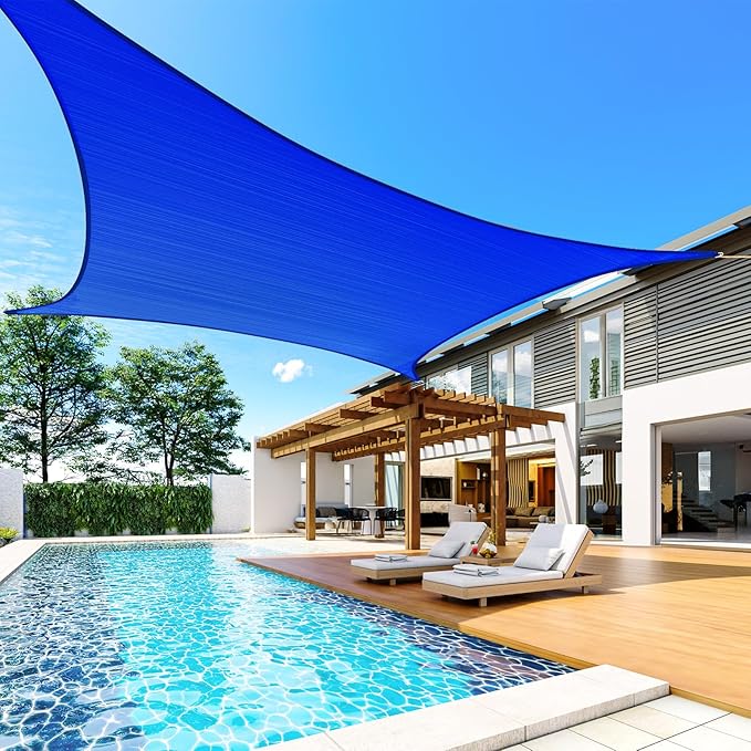 Quictent 20x16ft 185G HDPE Rectangle Sun Shade Sail Canopy 98% UV Block Outdoor Patio Garden with Hardware Kit (Blue)