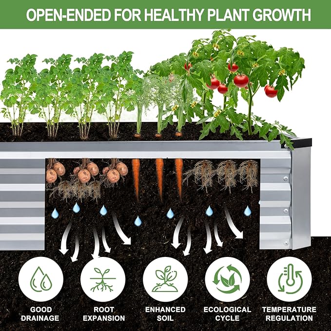 Galvanized Raised Garden Bed Outdoor | Metal Raised Garden Bed for Gardening 2Pack | Large Planter Box for Vegetables Flowers Fruits | Easy Assembly & Safety Design Flower Beds 8x4x1ft Silver