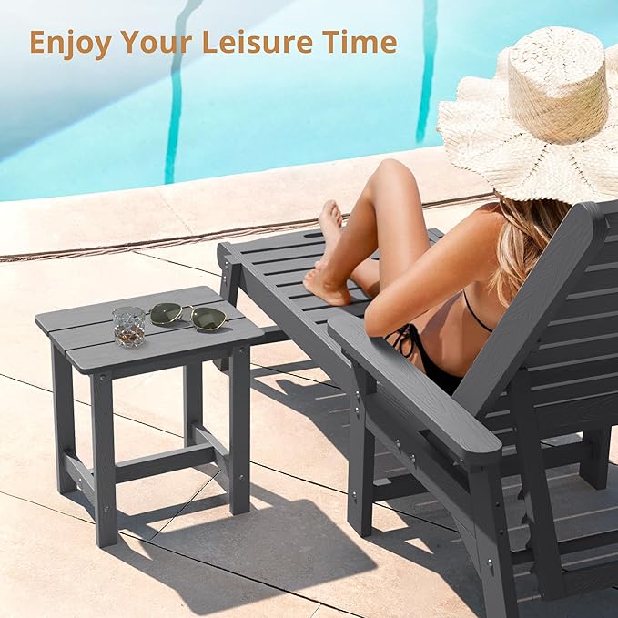 LUE BONA Outdoor Side Table Set of 2, HDPS Small Outdoor Table, Adirondack Side Table, Outside End Table for Patio, Deck, Pool, Weather Resistant/Easy Maintenance, Dark Gray