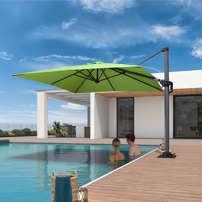 PURPLE LEAF 8' X 8' Patio Umbrella with Steel Plate Base for Pool 7' High Offset Outdoor Cantilever Umbrella Swimming Pool Umbrella with 360°Rotation for Poolside Apple Green