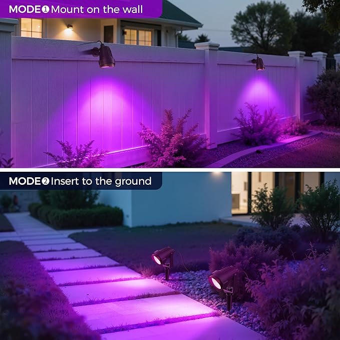 L LOHAS LED Tree Spotlight Outdoor, Purple Halloween Spot Lights for Yard, Auto On/Off 5W 120V Landscape Lighting for House, Holiday, Garden, Decoration, 450LM IP66 Waterproof, UL Listed, 2 Pack