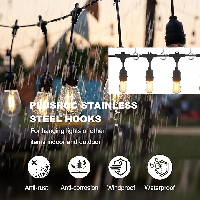 PlusRoc 20 Pack Ceiling Hooks for Hanging Plants Outdoor String Lights Heavy Duty, 2.2 Inch Eye Hook Screw in Cup Hooks Q-Hanger for Patio Lights, Wall Wood Fence Deck Mount(Stainless Steel, Silver)