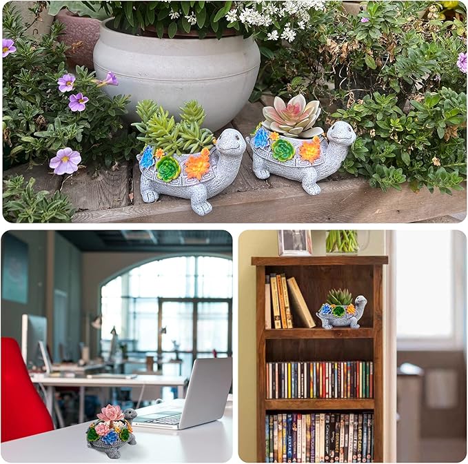 Turtle Succulent Planter, Resin Material, Indoor/Outdoor Use, Cute Decor, 5.9" x 3.94" x 3.15"