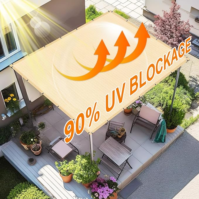 Artpuch 90% Sun Shade Cloth, 10 x 10 FT Pergola Shade Cover Canopy with Grommets, Sun Screen Fabric Tarp for Patio, Outdoor, Garden, Backyard, Wheat