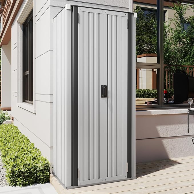 AECOJOY Outdoor Storage Cabinet Waterproof with Adjustable Shelves, Vertical Tall Outdoor Cabinet Weatherproof, Garden Sheds & Outdoor Storage Clearance Cabinet Storage for Outside in White