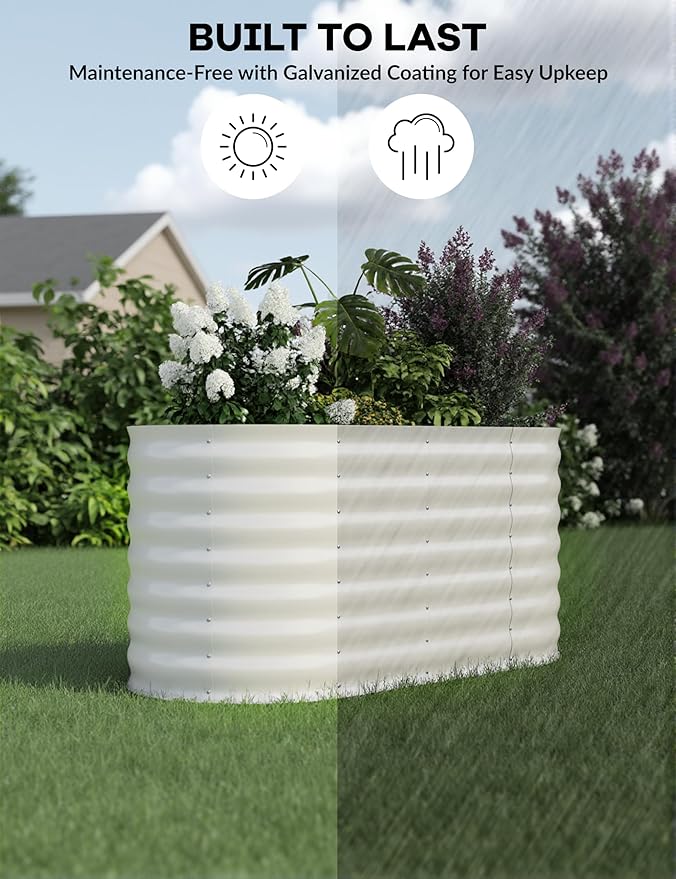 2 Pcs Raised Garden Beds Outdoor 4x2x2 ft - Galvanized Steel Planter Box for Vegetables, Flowers, Rust-Resistant Garden Box, Easy Assembly Raised Beds, Durable Planters for Outdoor Plants, Beige