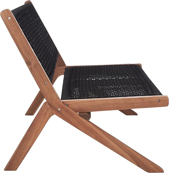SAFAVIEH Outdoor Collection Kobina Natural Acacia Wood/Black Rope Foldable Bench
