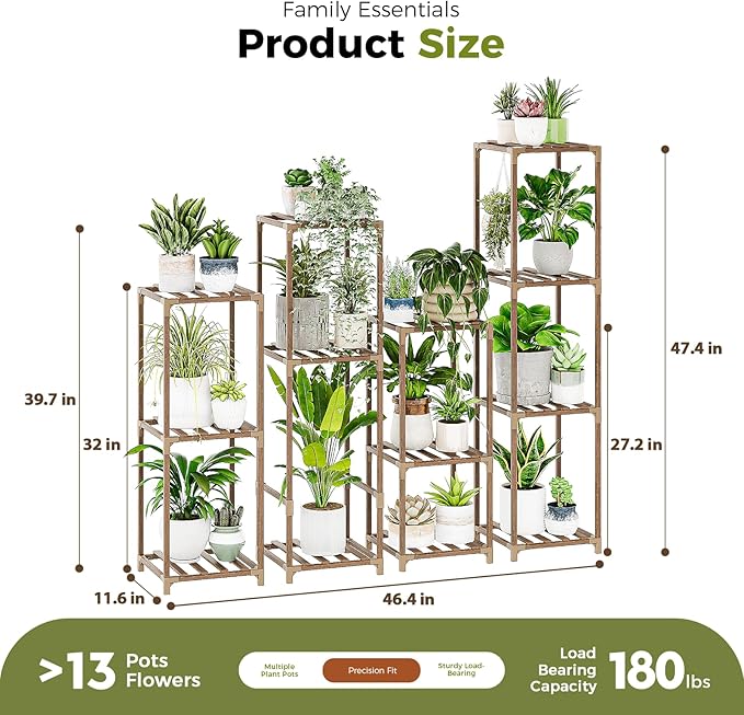 Bamworld 4 Sets Tall Plant Stands Indoor Outdoor Combo Plant Shelves Wooden Plant Holder Rack for Multiple Plants Flower Stands for Living Room Balcony Garden Patio Lawn Window