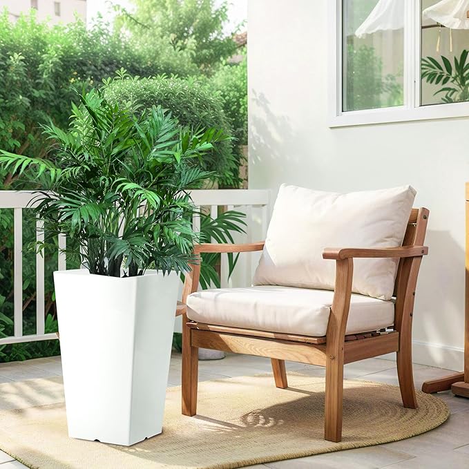 Hushee Set of 4 Tall Outdoor Planters 21 Inch Tall Tapered Square Planter with Drainage Hole Large Flower Tree Plant Pot Resin Flower Pots for Front Porch Door Garden Patio Indoor