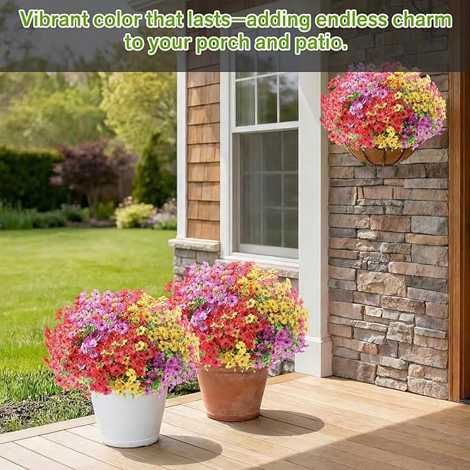 Artificial Flowers for Outdoor,Silk Flowers No Fade Fake Plastic Flowers Faux Plants for Outdoors Outside Front Porch Hanging Planter Window Box Garden Home Decoration,13 Pack(Multi-Colour2)