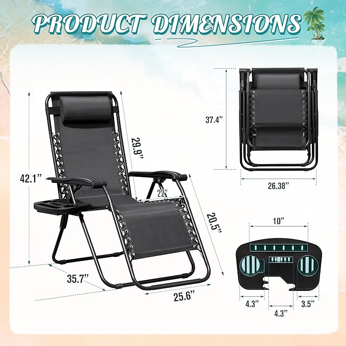 Homall Zero Gravity Chair Patio Folding Lawn Lounge Chairs Outdoor Lounge Gravity Chair Camp Reclining Chair with Pillows for Poolside Backyard and Beach Set of 2 (Dark Black)