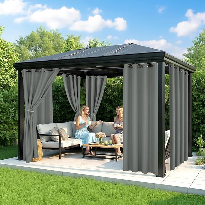 Patio Curtains Outdoor Waterproof - 6 Panels Privacy Weatherproof Outside Curtains with Grommets for Pergola, Gazebo, Porch, Cabana, Balcony, 54 x 95 Inch, Grey