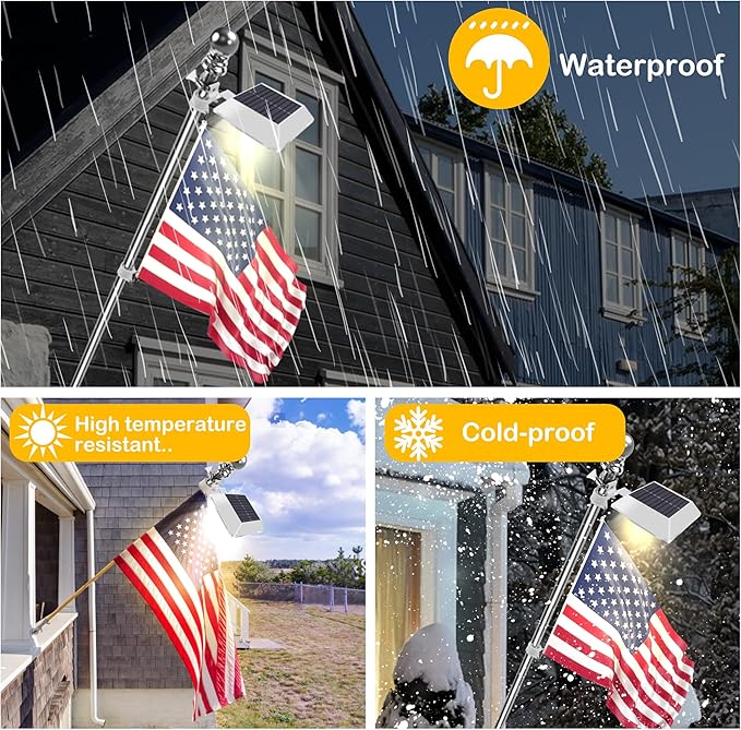 Solar Flag Pole Light, Bright Warm White 3000k Flagpole Light Upgrade Solar Powered for 5ft 6ft Flag Pole, Outdoor Dusk to Dawn Led Solar Lights, Outside House Garden Yard American Flags Decor, White