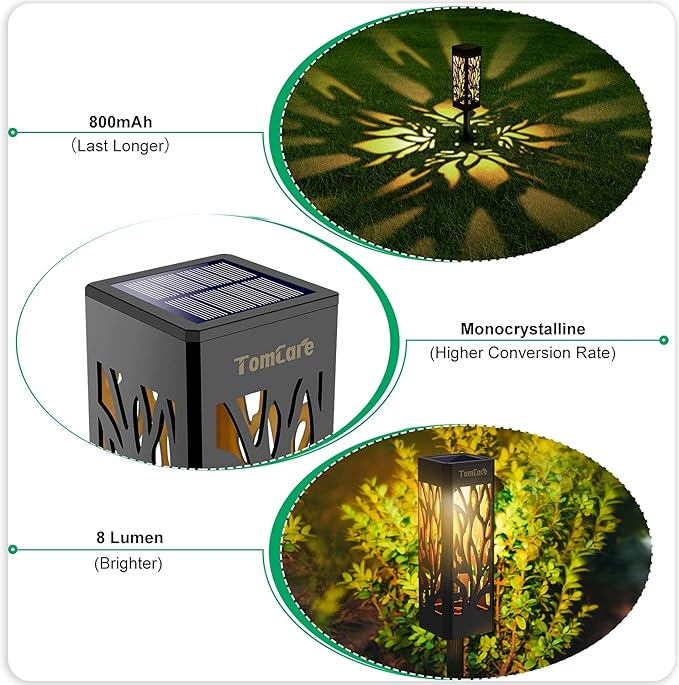 TomCare Solar Lights Outdoor Upgraded Bright Solar Pathway Lights Bigger Size Decorative Solar Waterproof Solar Powered Led Landscape Garden Lighting for Path Yard Walkway, 8 Pack