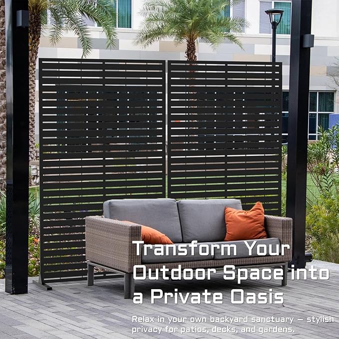 72" H Metal Outdoor Privacy Screen – Freestanding Rustproof Louvered Fence Panel for Patio, Garden, Balcony, AC Unit Cover, Trash Can, Modern Decorative Divider