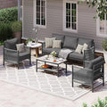 Aluminum Outdoor Patio Furniture Set with Dual-Layer Coffee Table, 4 Piece Modern Patio Conversation Sets with PE Rope, Outdoor Sectional Sofa with Thick Cushions for Balcony, Porch, Charcoal
