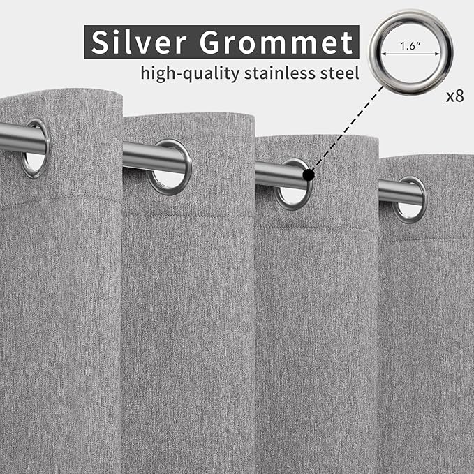 Easy-Going Linen Look Outdoor Curtains Waterproof Windproof Porch Curtains, Soft Thicken Outdoor Privacy Curtains for Patio, Gazebo, Grommet Top and Tab Bottom Drape, 1 Panel, 54x108 inch, Grey
