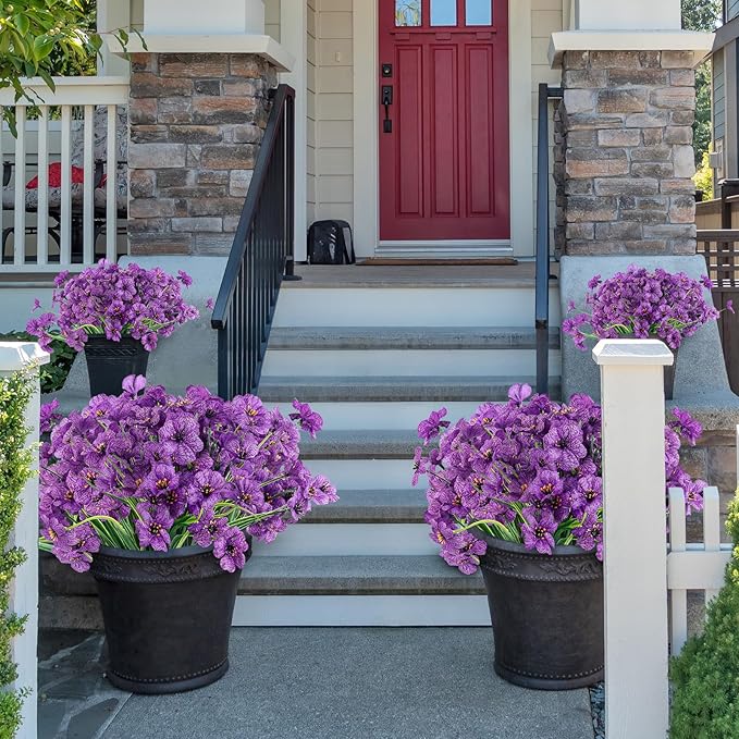 24 Purple Bundles Artificial Flowers for Outdoors/Indoors Fake Flowers Plants for Indoor Outside Garden Porch Window Box Home Wedding Farmhouse