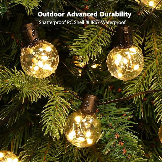 Outdoor String Lights Battery Operated, 22ft 20 LED Bulbs Hanging Lights Dimmable with Timer, Globe Bulb Shatterproof & Waterproof for Outdoor Indoor Patio Backyard Balcony Decor - Warm White