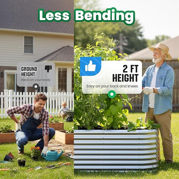 Quictent Galvanized Tall Raised Garden Bed Kit, 8x4x2 ft Oval Large Planting Box, for Vegetables Outdoor Strengthened by Crossbar (Silver)