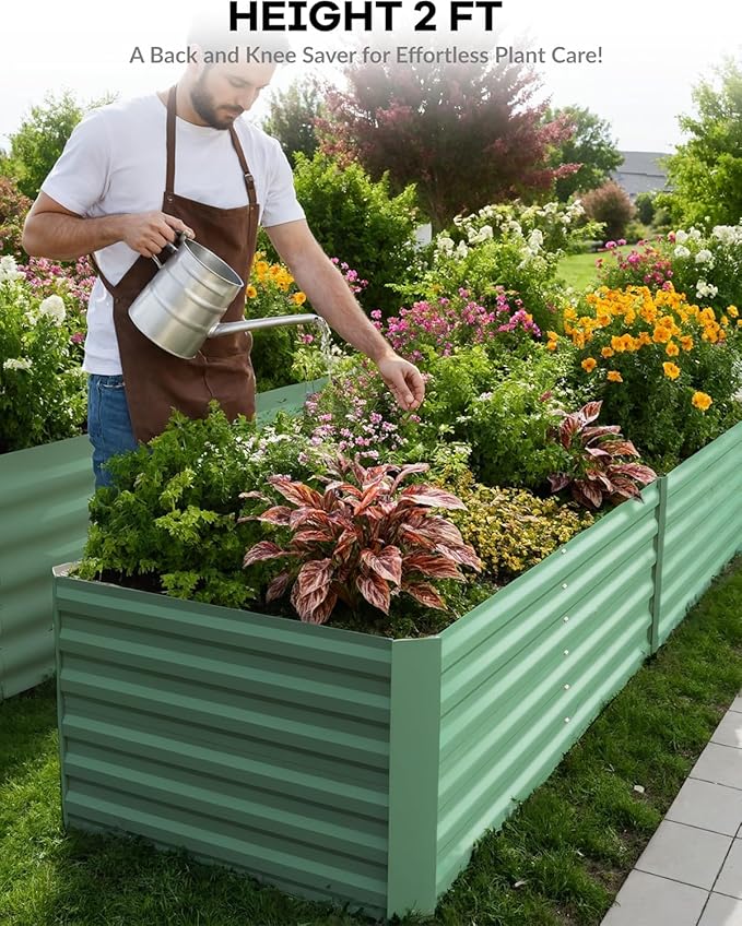 Garvee 8x4x2ft Galvanized Raised Garden Bed Outdoor,Rust-Resistant Raised Garden Beds for Gardening, Easy Assembly Outdoor Garden Box & Planters, Green