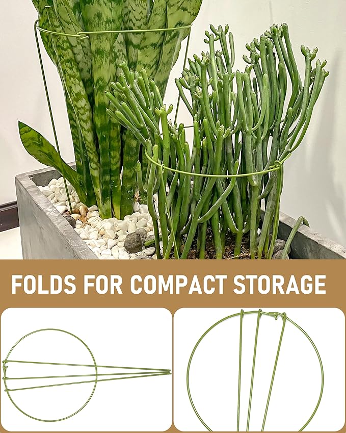 5-Pack Heavy Duty Plant Support Stakes, Metal Plant Ring Cages for Indoor Outdoor Plants, Adjustable Garden Stakes for Peonies, Monstera, Pothos, Hydrangea, Vines & Potted Plant (6" W x 11" H)