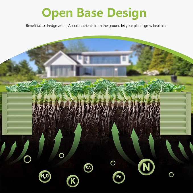 6x3x2FT Galvanized Raised Garden Bed,Galvanized Planter Boxes Outdoor, Large Metal Raised Garden Beds for Vegetables-Green