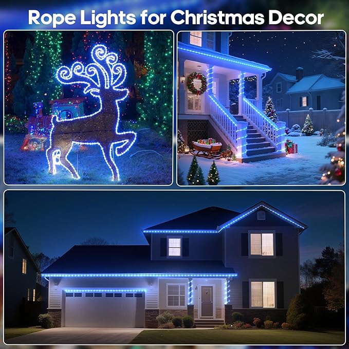 100Ft 720 LED Rope Lights Outdoor Waterproof with Remote, 8 Modes and 4 Brightness Blue Rope Lights for Outside, Garden, Patio, Pool, Bedroom, Party, Indoor Outdoor Decoration (Blue)