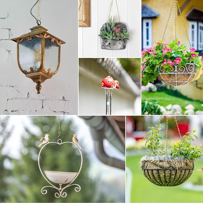 RIFNY 20 Inch Gold Chain for Hanging Plants, Small Plant Chains for Hanging Baskets Kits with Hooks for Bird Feeders Planters Billboards Lanterns Wind Chimes Ornaments Outdoor Indoor Use (5 PCS)