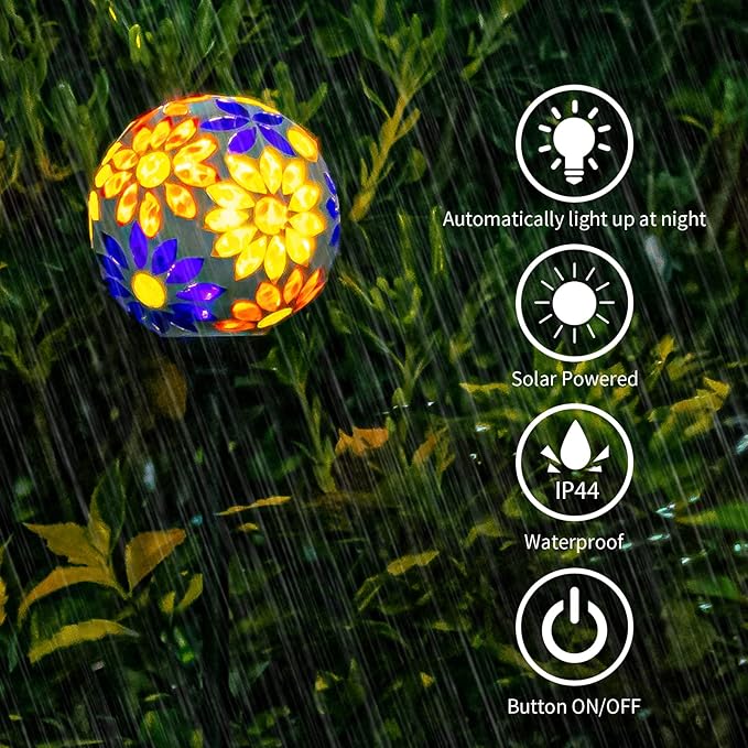 VCUTEKA Solar Garden Lights, Mosaic Solar Lights Outdoor Decor Pathway Light Waterpoof LED Stake Light for Landscape Lawn Patio Yard Decoration 1 Pack