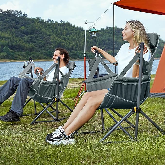 Timber Ridge Hammock Camping Chair with Adjustable Backrest, Heavy Duty Folding Hammock Chair Supports 300lbs, Portable Hammock Chair for Camping, Travelling and Patio, Grey