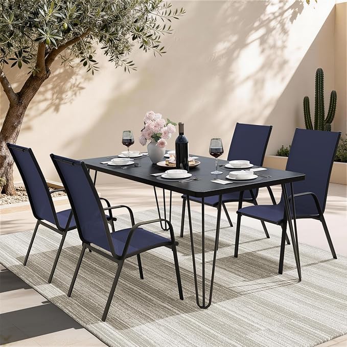 JEAREY Patio Dining Chairs Set of 4, Outdoor Stackable Dining Furniture Set, All Weather Dining Set for Lawn, Garden, Backyard, Poolside, Navy Blue
