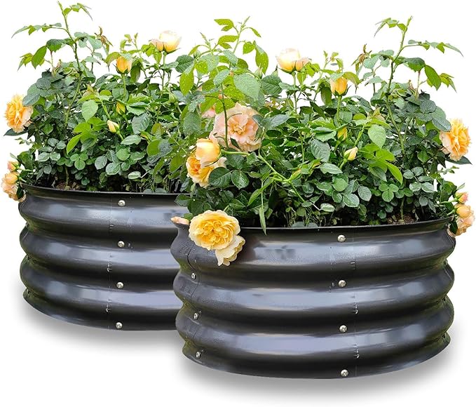 GARDMAX 2 Pack 2x2x1FT Galvanized Round Raised Garden Bed Kit, Metal Planter Boxes Outdoor with Easy Assembly, Large Garden Bed for Vegetables, Fruits, Flower, Herbs Milk White