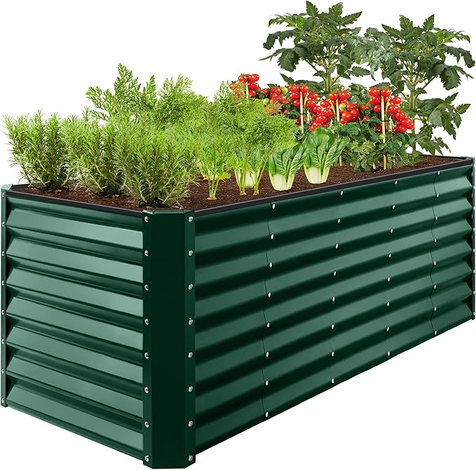 Best Choice Products 8x2x2ft Raised Outdoor Metal Garden Bed, Deep Root Box Planter for Vegetables, Flowers, Herbs, 240 Gallon Capacity, 100% Non Toxic Materials - Dark Green