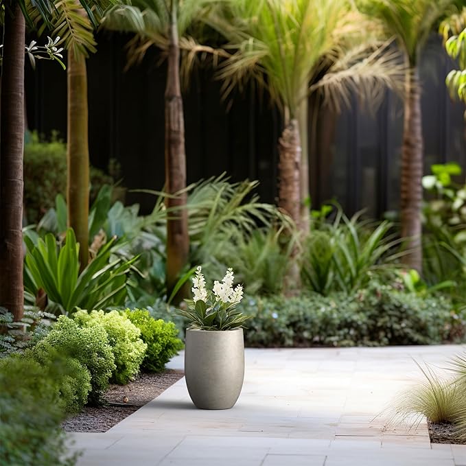 Kante 11.8 Inch Tall Concrete Planter, Large Indoor Outdoor Plant Pot with Drainage, Smooth Weathered Concrete Finish with Painted Interior, Ideal for Porch, Home, Garden, Patio