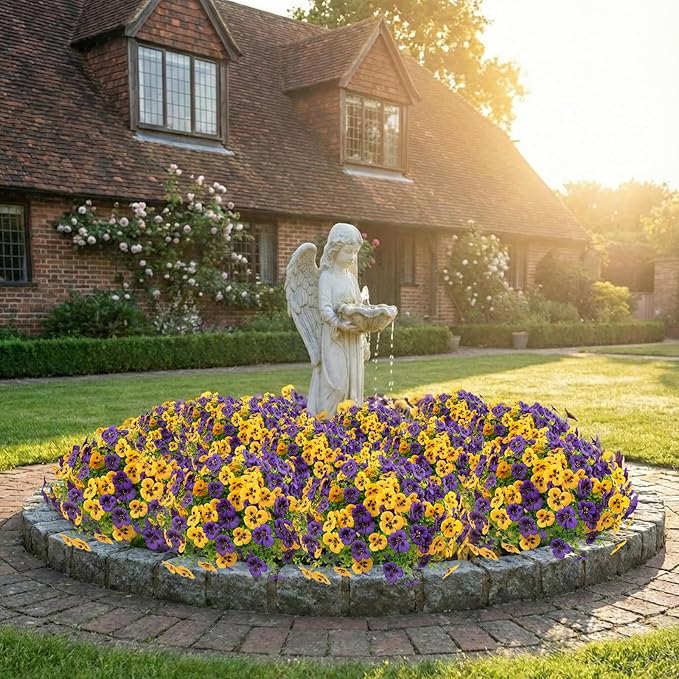 36 Pcs Artificial Fake Pansy Flowers for Outdoor, Faux UV Resistant Silk Pansies Flowers for Outside Planter Front Door Porch Yard Patio Window Box Home Decor (36, Yellow,Purple)