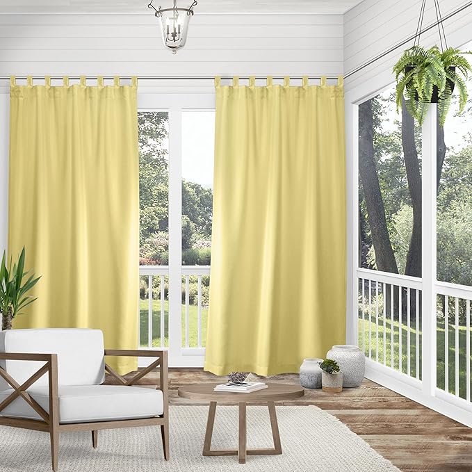 Exclusive Home Cabana Solid Indoor/Outdoor Light Filtering Hook-and-Loop Tab Top Curtain Panel Pair, 54"x144", Sundress