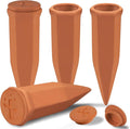 Large Terracotta Watering Spikes with Lids, Automatic Plant Waterer Outdoor | Indoor, Vacation Friendly Clay Plant Watering Devices System, Slow Release Self Watering Planter Insert, 4 Pack