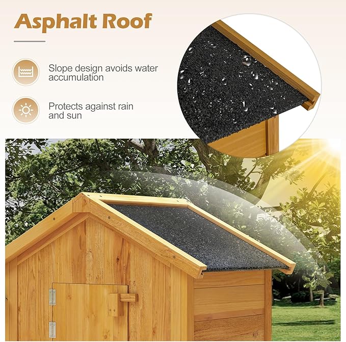 Goplus All-in-One Storage Shed, 70" Tall Wooden Lockable Cabinet w/Foldable Work Table, Vertical Utility Tool Organizer w/Shelves & Hooks, Waterproof Garden Shed for Patio Backyard (Natural)